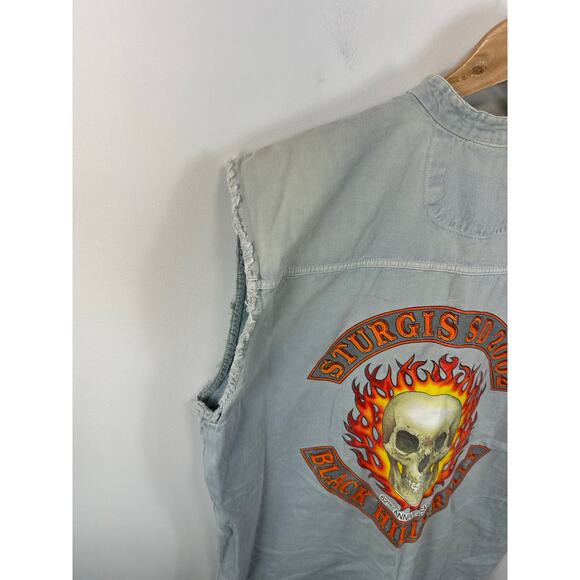 Sturgis 2002 Denim Cutoff Denim Vest Light Wash Y2K Moto Biker Size Large - Picture 8 of 13